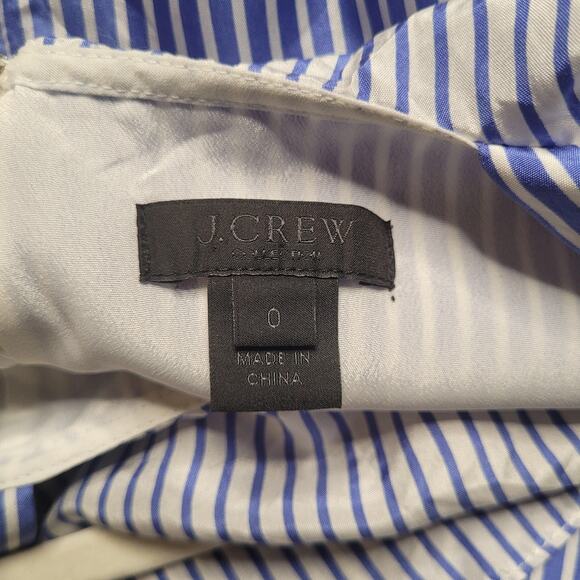 J.Crew Dress 0 Blue White Silk Striped Ruffle Cold Shoulder Handkerchief Midi - Picture 4 of 8